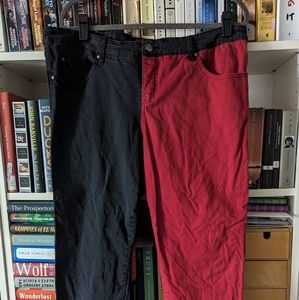 Tripp NYC Black and Red Split Mid-Rise Skinny Jeans